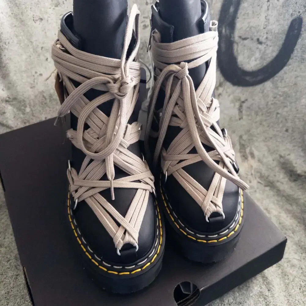 NIB Rick Owens x‎ Doc Martens 1460 Quad Sole Megalace Boot 'Black', DRKSHDW